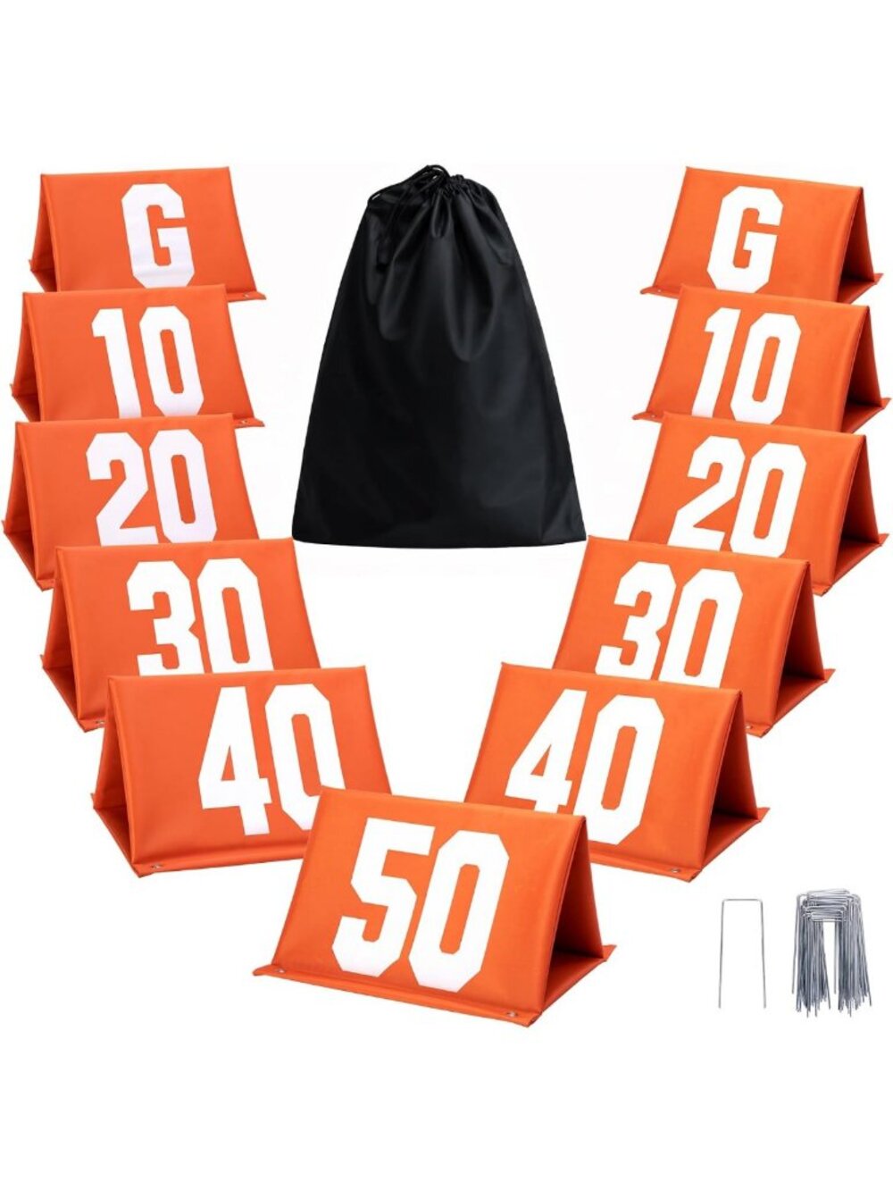 Set of 11 High-Visibility Football Yard Markers - Durable Field Signs for Games